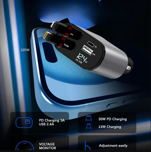 4-in-1 Retractable Car Mobile Charger - Verstile Shop