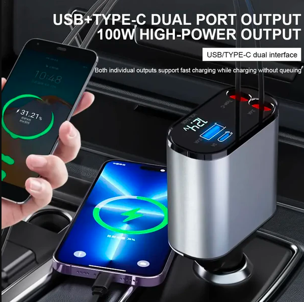 4-in-1 Retractable Car Mobile Charger - Verstile Shop